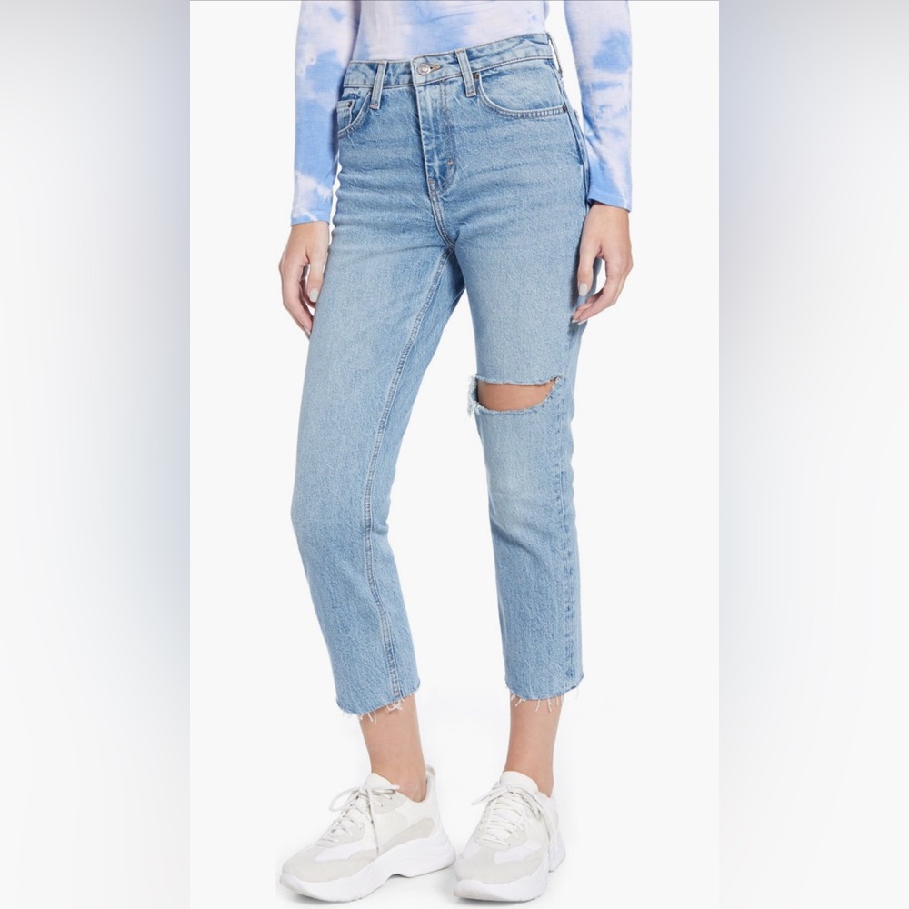 Topshop Ripped Straight Leg Raw Hem Jeans NWT